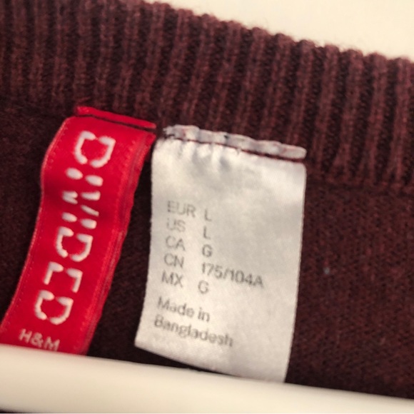 H&M Divided Button Up Cardigan Burgundy 100% Cotton Sz Large - Picture 2 of 5